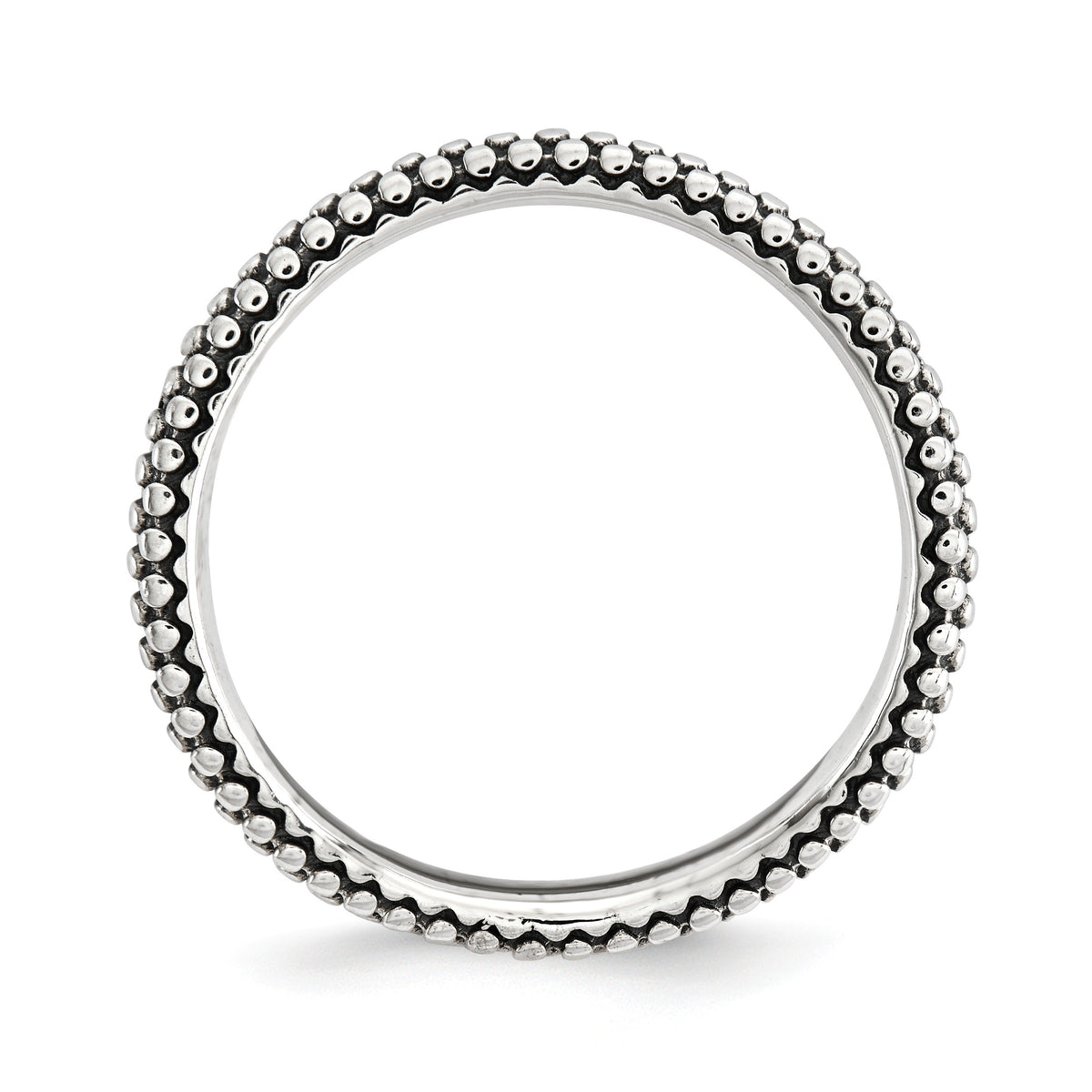 Alternate view of the 2.25mm Stackable Antiqued Sterling Silver Milgrain Curved Band by The Black Bow Jewelry Co.