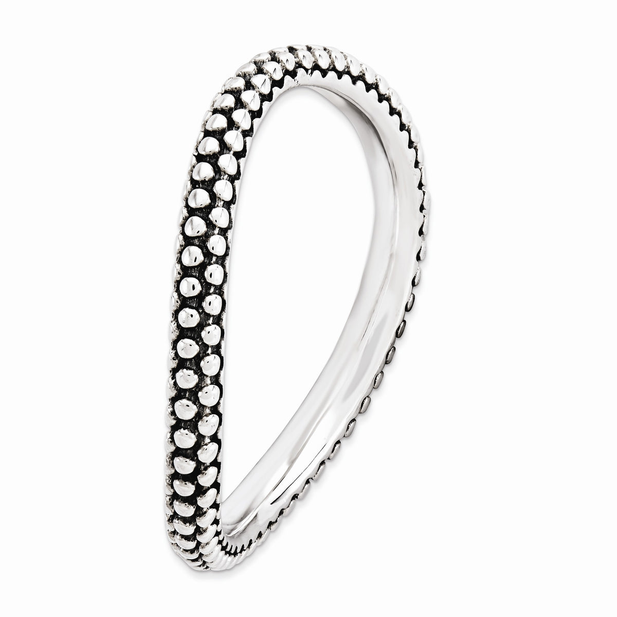 Alternate view of the 2.25mm Stackable Antiqued Sterling Silver Milgrain Curved Band by The Black Bow Jewelry Co.