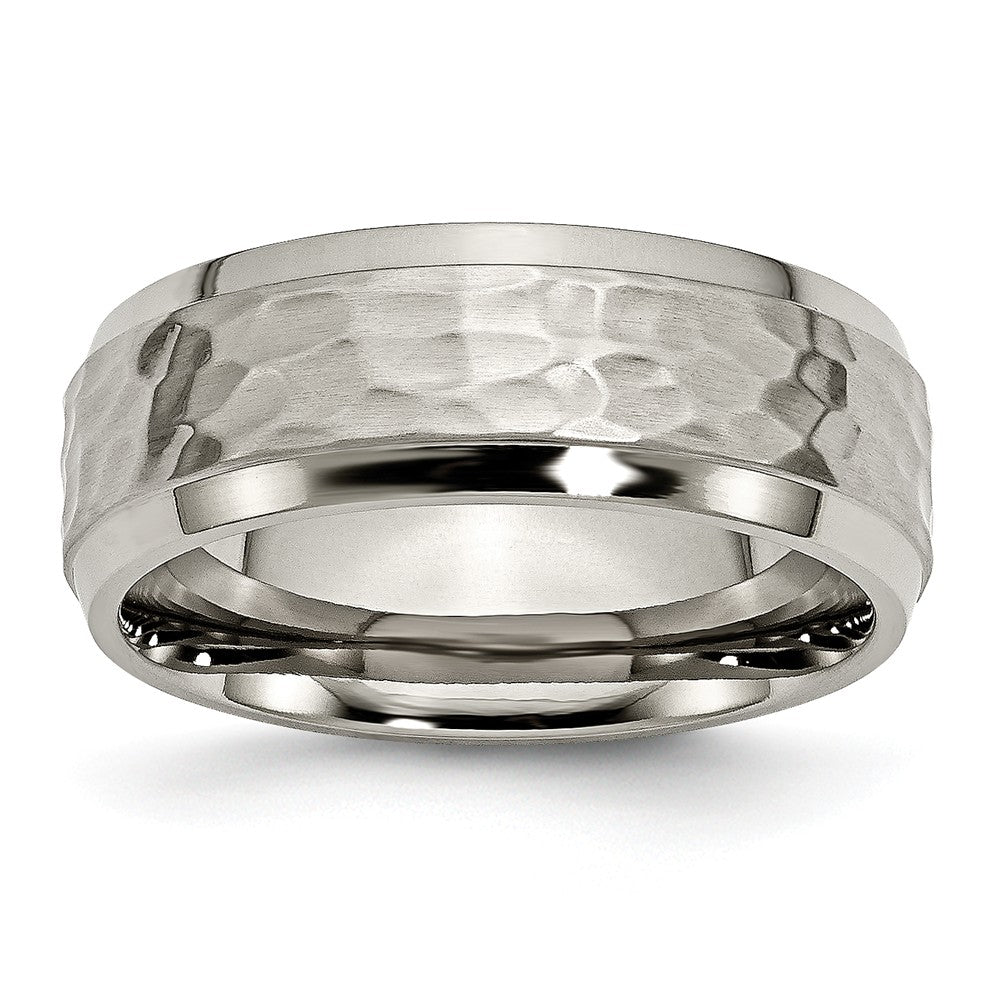 Titanium 8mm Beveled Edge Hammered Comfort Fit Band, Item R9751 by The Black Bow Jewelry Co.