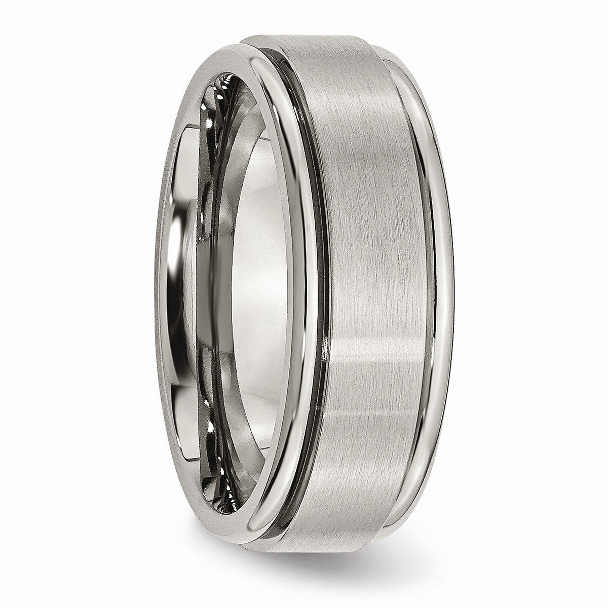 Alternate view of the Titanium Ridged Edge 8mm Dual Finish Band by The Black Bow Jewelry Co.