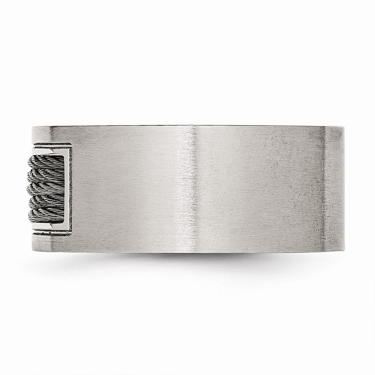 Alternate view of the Stainless Steel 10mm Wire Inset Comfort Fit Band by The Black Bow Jewelry Co.