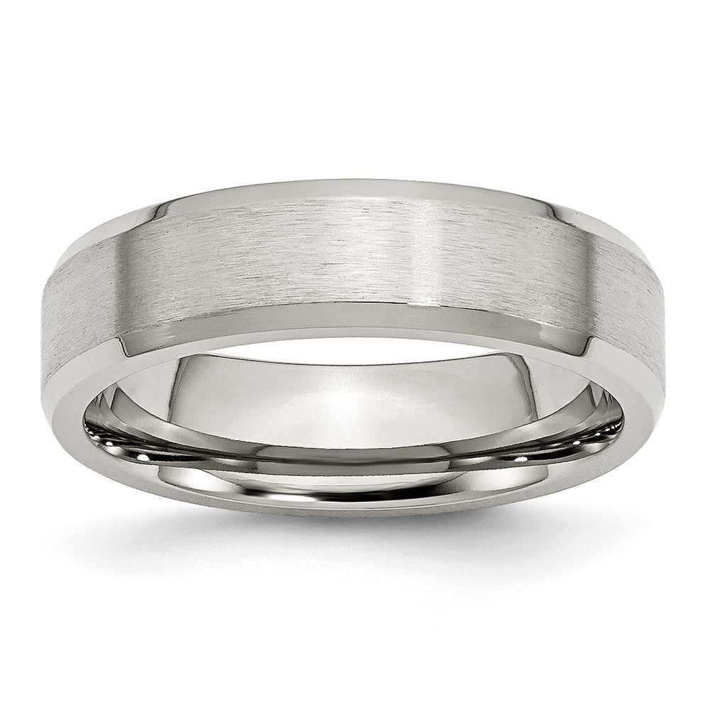 Stainless Steel Flat Beveled Edge 6mm Comfort Fit Band, Item R9784 by The Black Bow Jewelry Co.