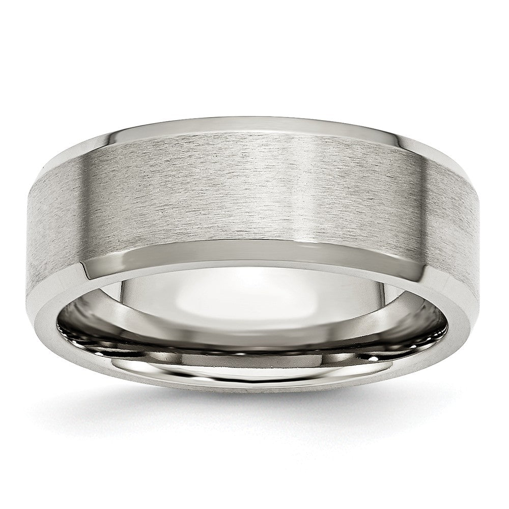 Stainless Steel Flat Beveled Edge 8mm Comfort Fit Band, Item R9785 by The Black Bow Jewelry Co.