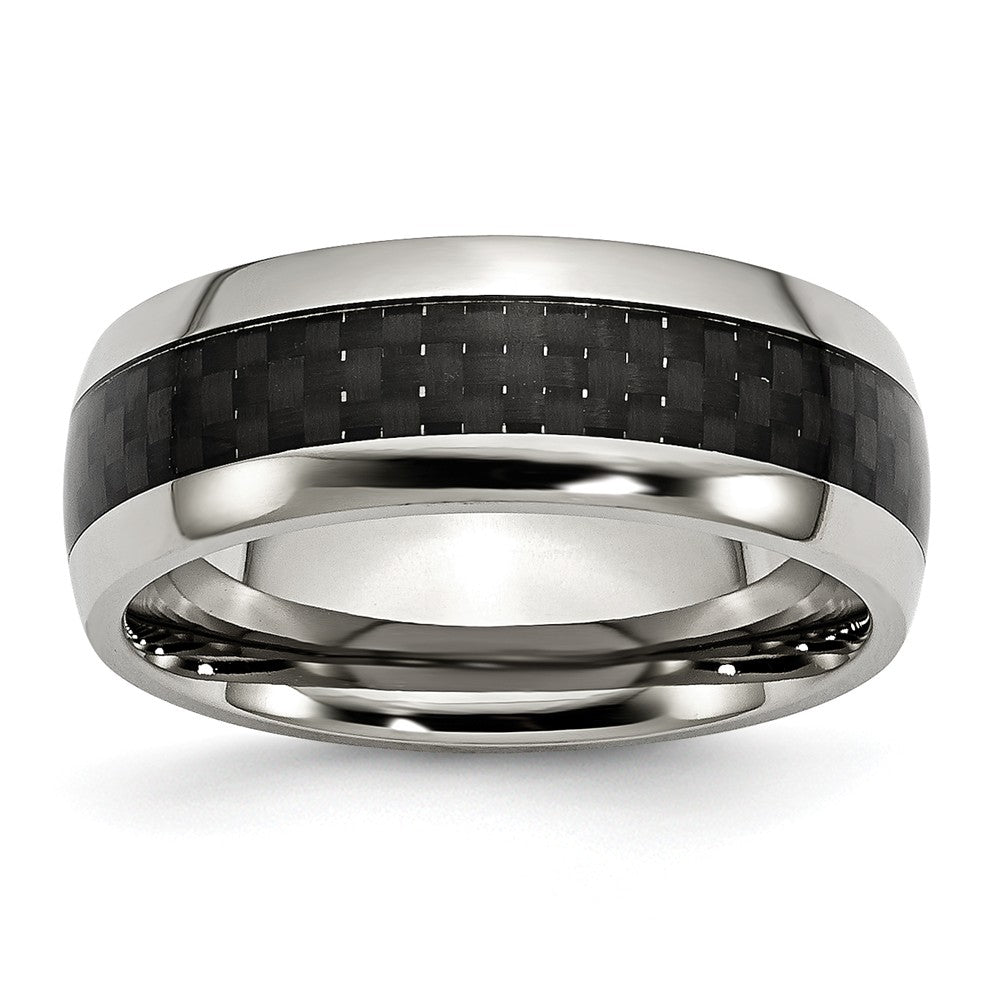 Stainless Steel and Black Carbon Fiber 8mm Comfort Fit Band, Item R9793 by The Black Bow Jewelry Co.
