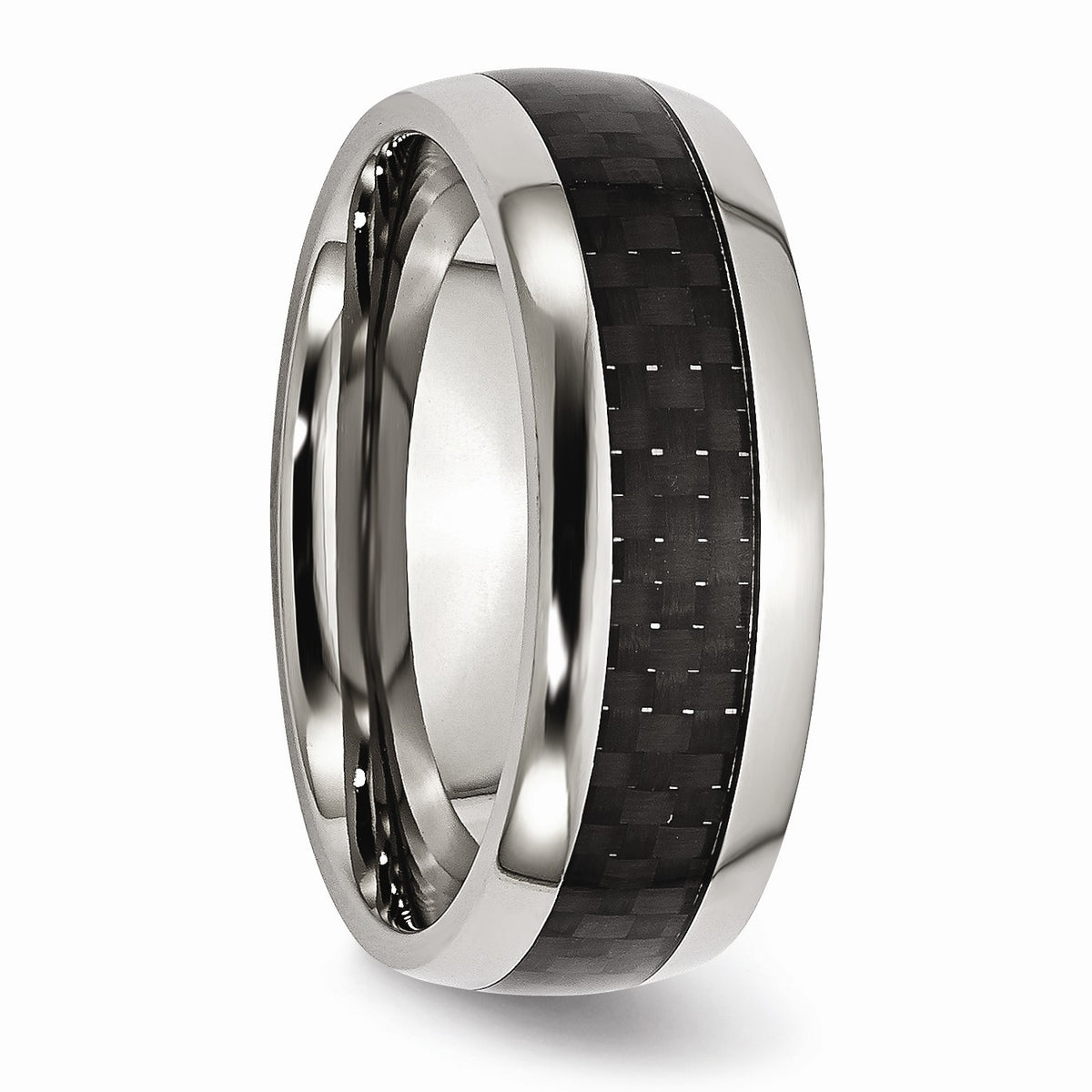Alternate view of the Stainless Steel and Black Carbon Fiber 8mm Comfort Fit Band by The Black Bow Jewelry Co.
