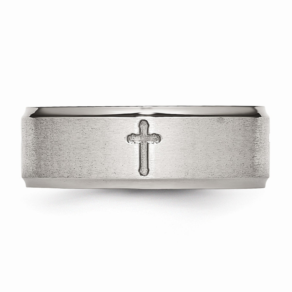 Alternate view of the Stainless Steel Ridged Edge 8mm Cross Comfort Fit Band by The Black Bow Jewelry Co.