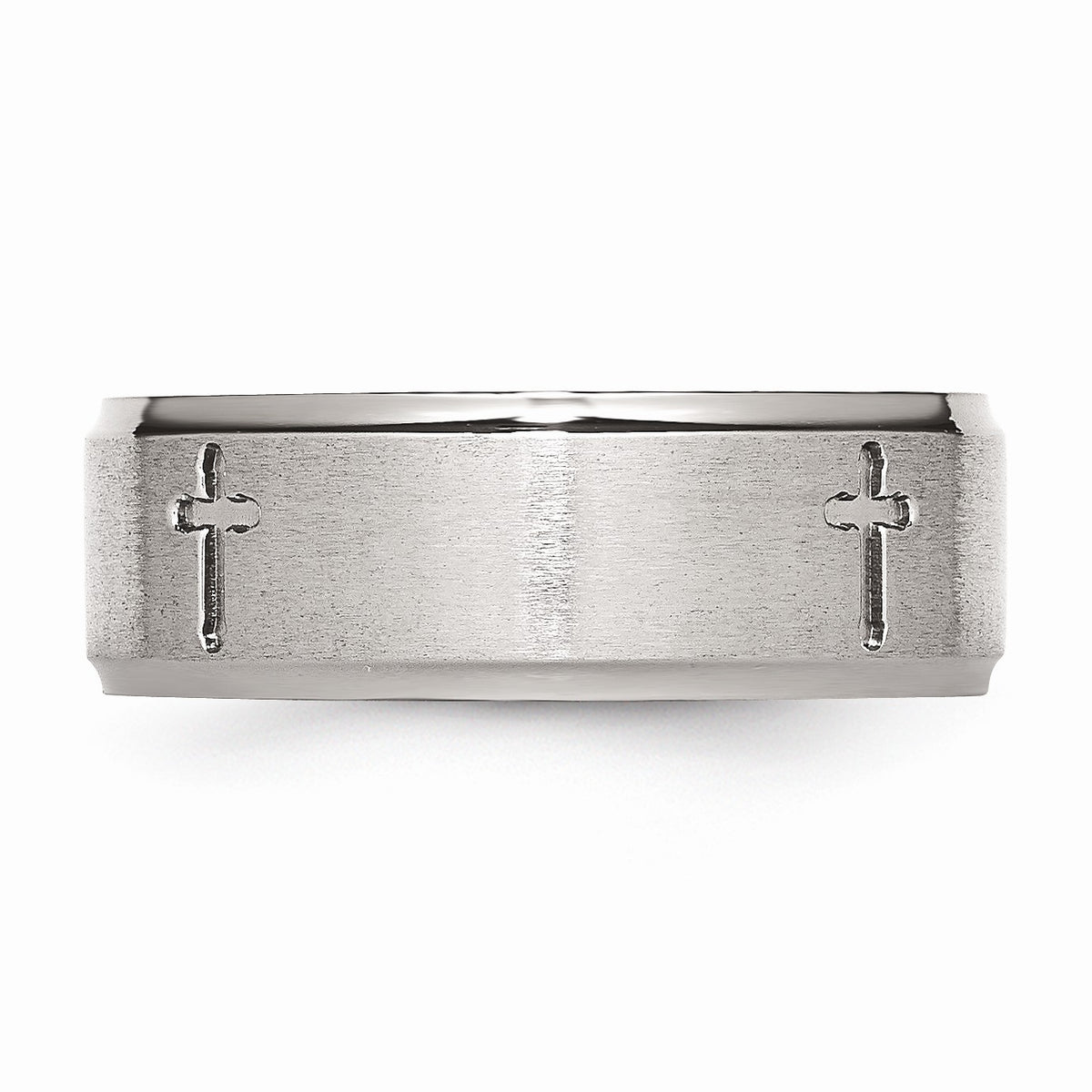 Alternate view of the Stainless Steel Ridged Edge 8mm Cross Comfort Fit Band by The Black Bow Jewelry Co.