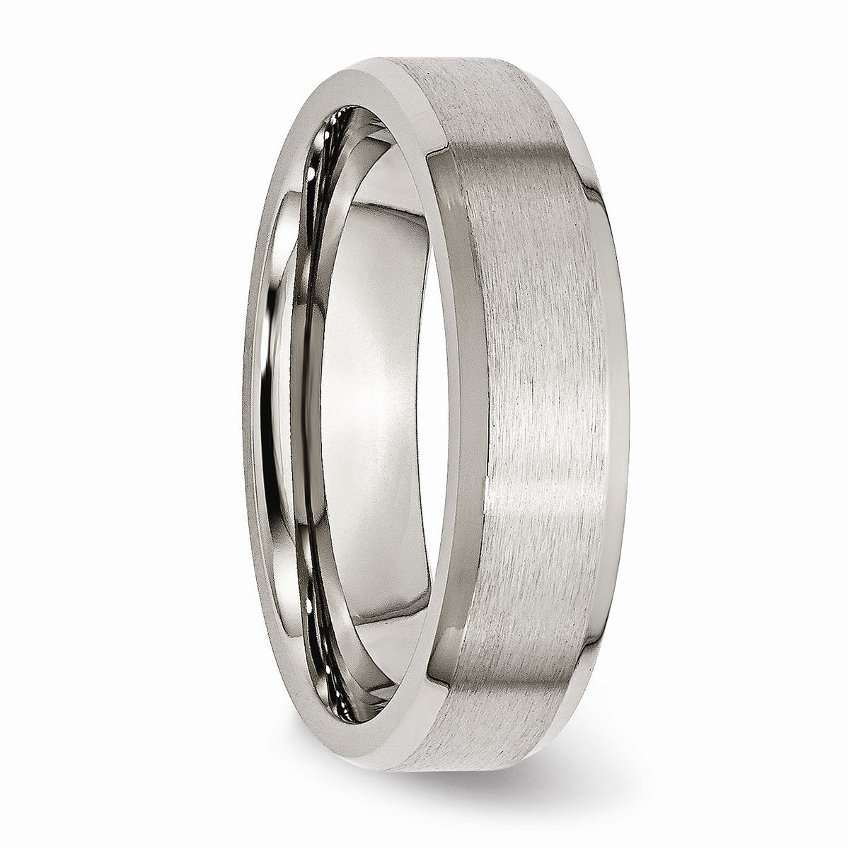 Alternate view of the Titanium Beveled Edge 6mm Brushed Comfort Fit Band by The Black Bow Jewelry Co.