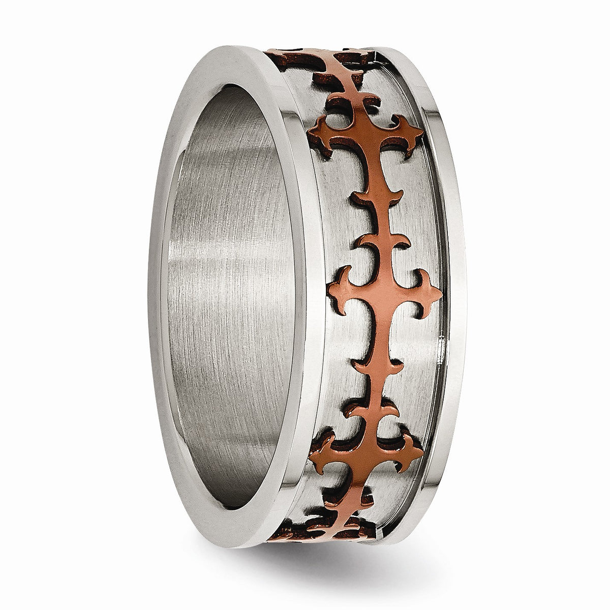 Alternate view of the 8mm Stainless Steel Cognac Plated Cross Band by The Black Bow Jewelry Co.