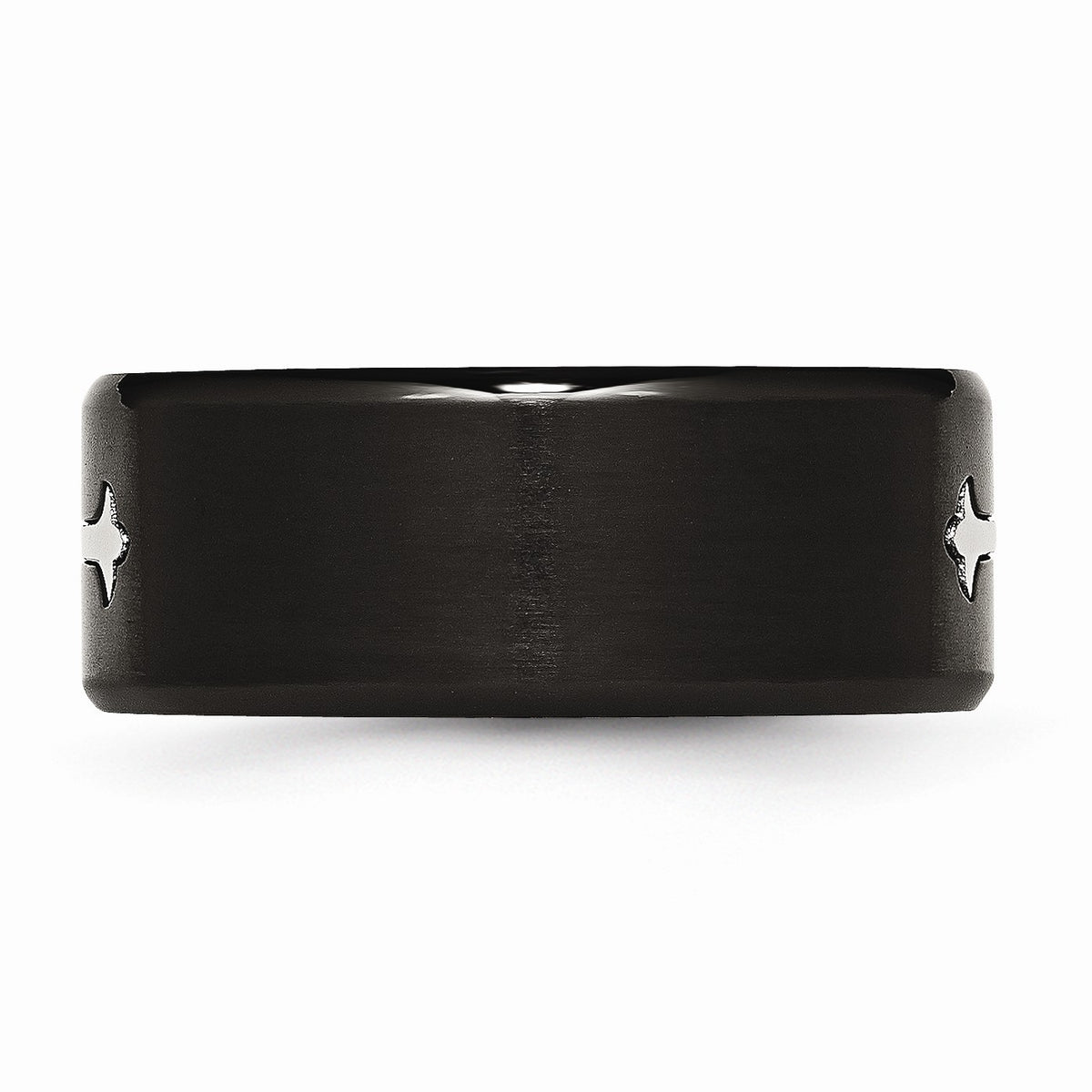 Alternate view of the 8mm Black-plated Stainless Steel Fleur-de-lis Cross Band by The Black Bow Jewelry Co.