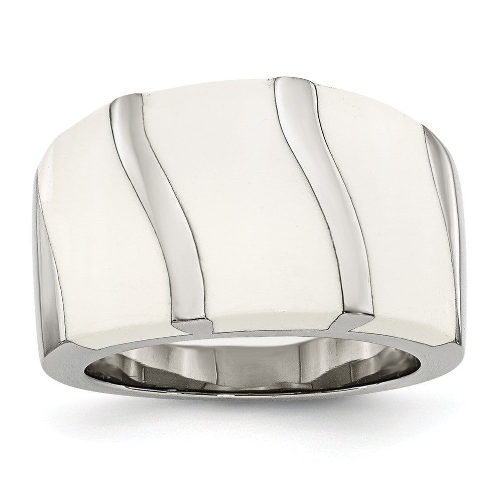 Stainless Steel White Enamel Ring, Item R9825 by The Black Bow Jewelry Co.