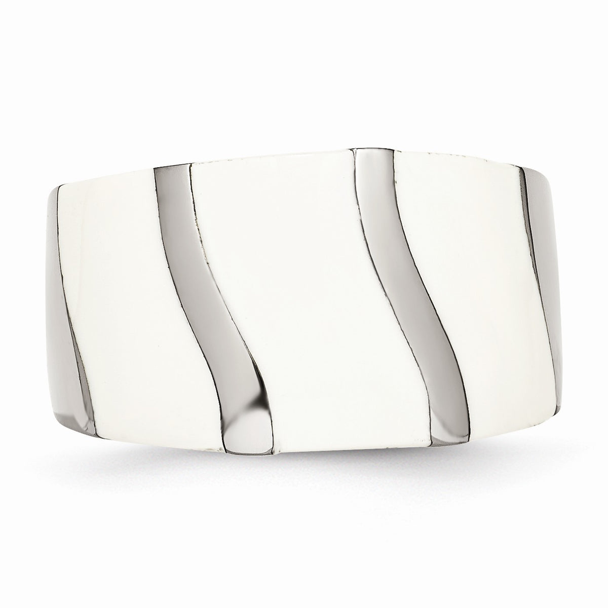 Alternate view of the Stainless Steel White Enamel Ring by The Black Bow Jewelry Co.