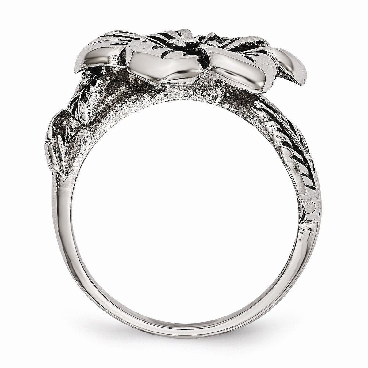 Alternate view of the Stainless Steel Antiqued Floral Ring by The Black Bow Jewelry Co.