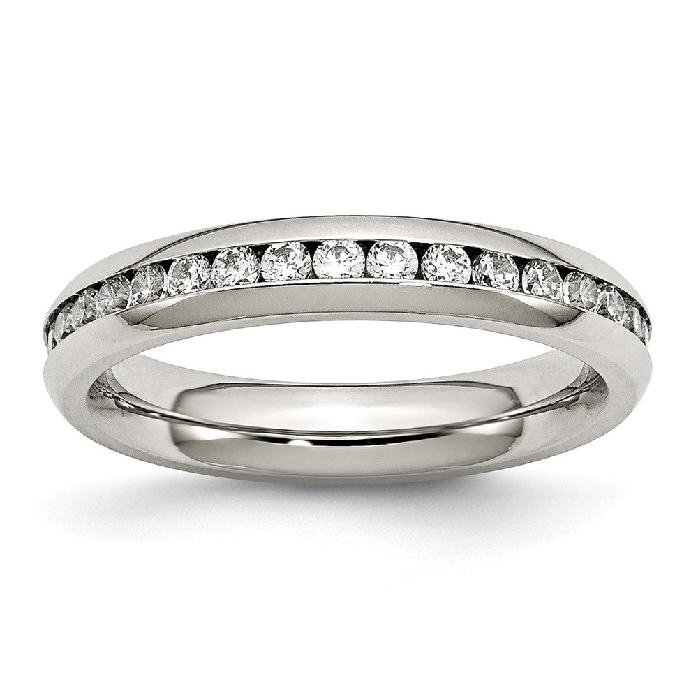 4mm Stainless Steel And Clear Cubic Zirconia Stackable Band, Item R9837 by The Black Bow Jewelry Co.