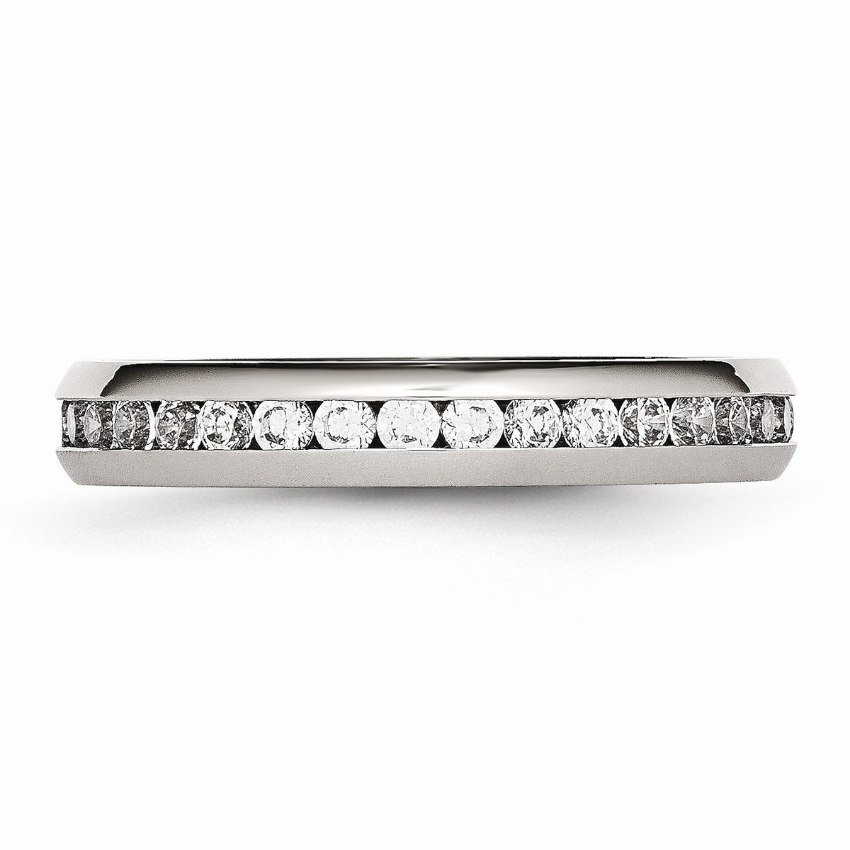 Alternate view of the 4mm Stainless Steel And Clear Cubic Zirconia Stackable Band by The Black Bow Jewelry Co.