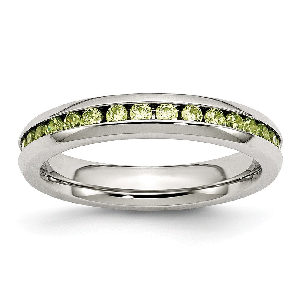4mm Stainless Steel And Light Green Cubic Zirconia Stackable Band, Item R9838 by The Black Bow Jewelry Co.
