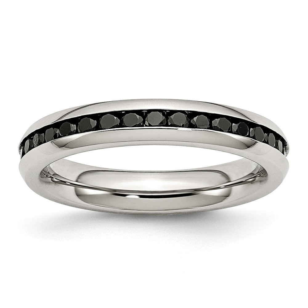 4mm Stainless Steel And Black Cubic Zirconia Stackable Band, Item R9839 by The Black Bow Jewelry Co.