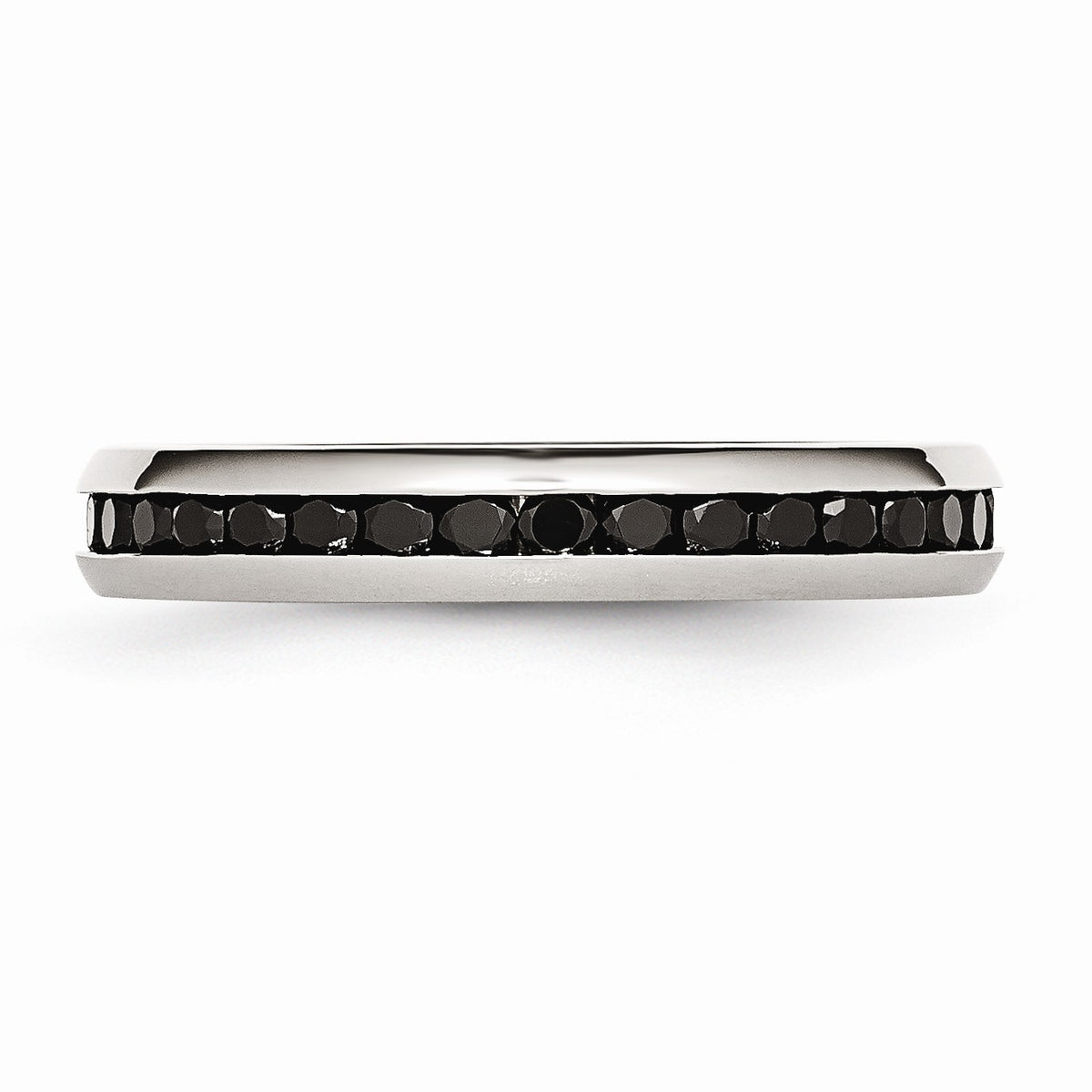 Alternate view of the 4mm Stainless Steel And Black Cubic Zirconia Stackable Band by The Black Bow Jewelry Co.