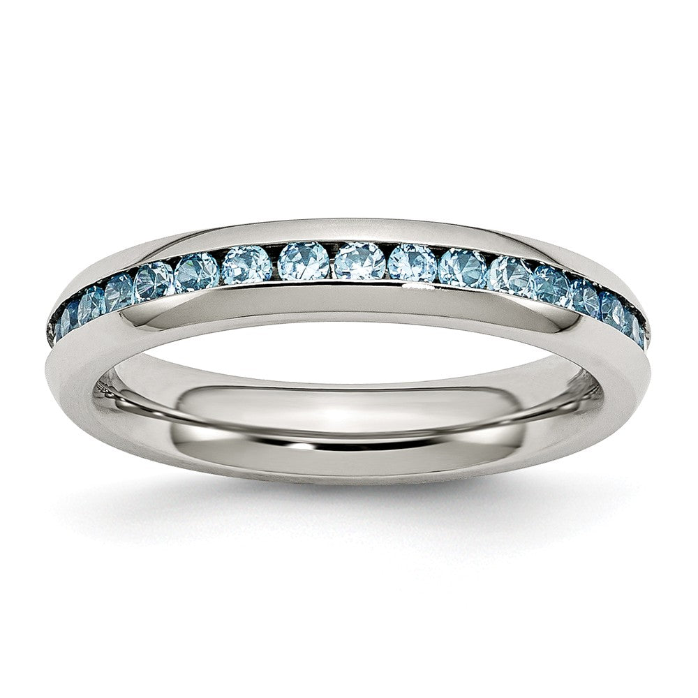 4mm Stainless Steel And Teal Cubic Zirconia Stackable Band, Item R9840 by The Black Bow Jewelry Co.