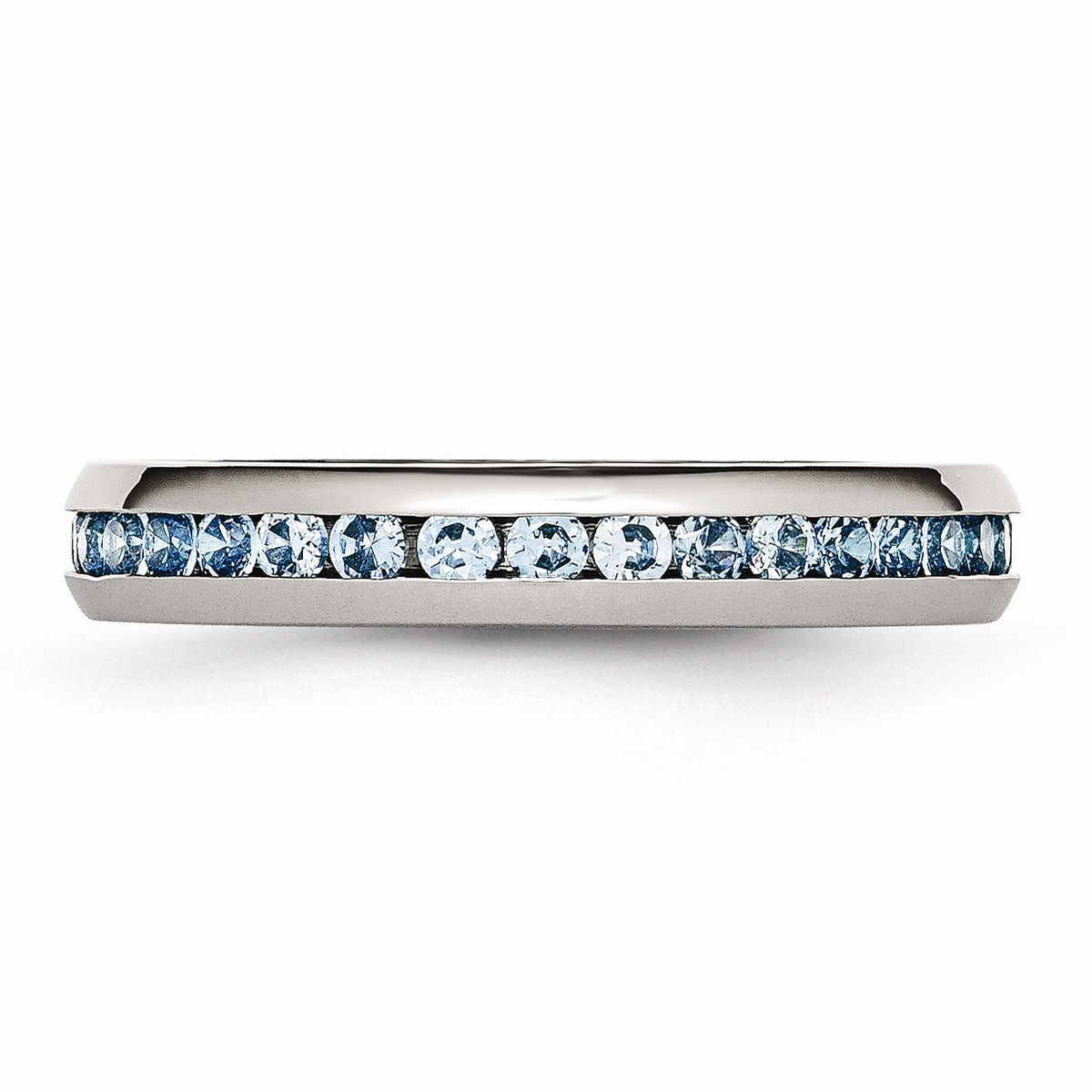 Alternate view of the 4mm Stainless Steel And Teal Cubic Zirconia Stackable Band by The Black Bow Jewelry Co.