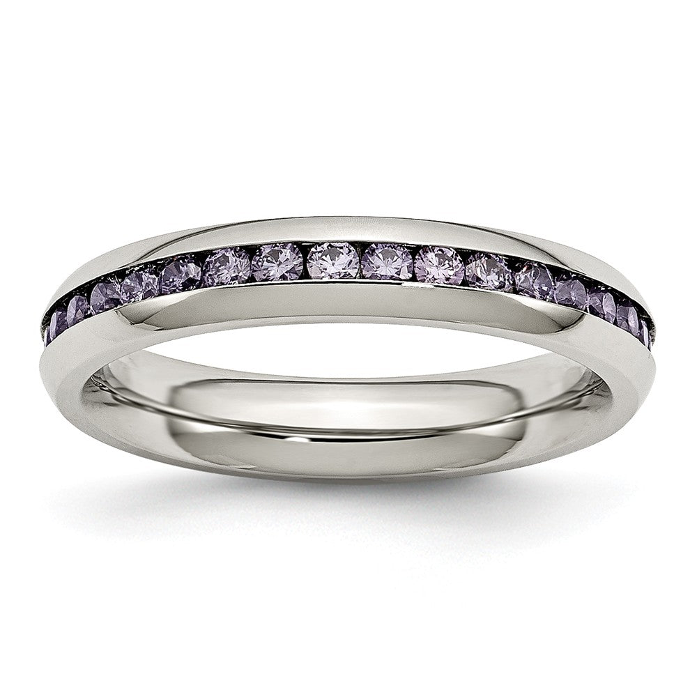 4mm Stainless Steel And Purple Cubic Zirconia Stackable Band, Item R9841 by The Black Bow Jewelry Co.