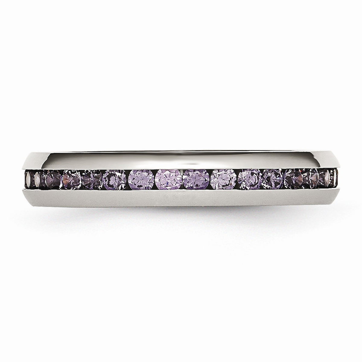 Alternate view of the 4mm Stainless Steel And Purple Cubic Zirconia Stackable Band by The Black Bow Jewelry Co.