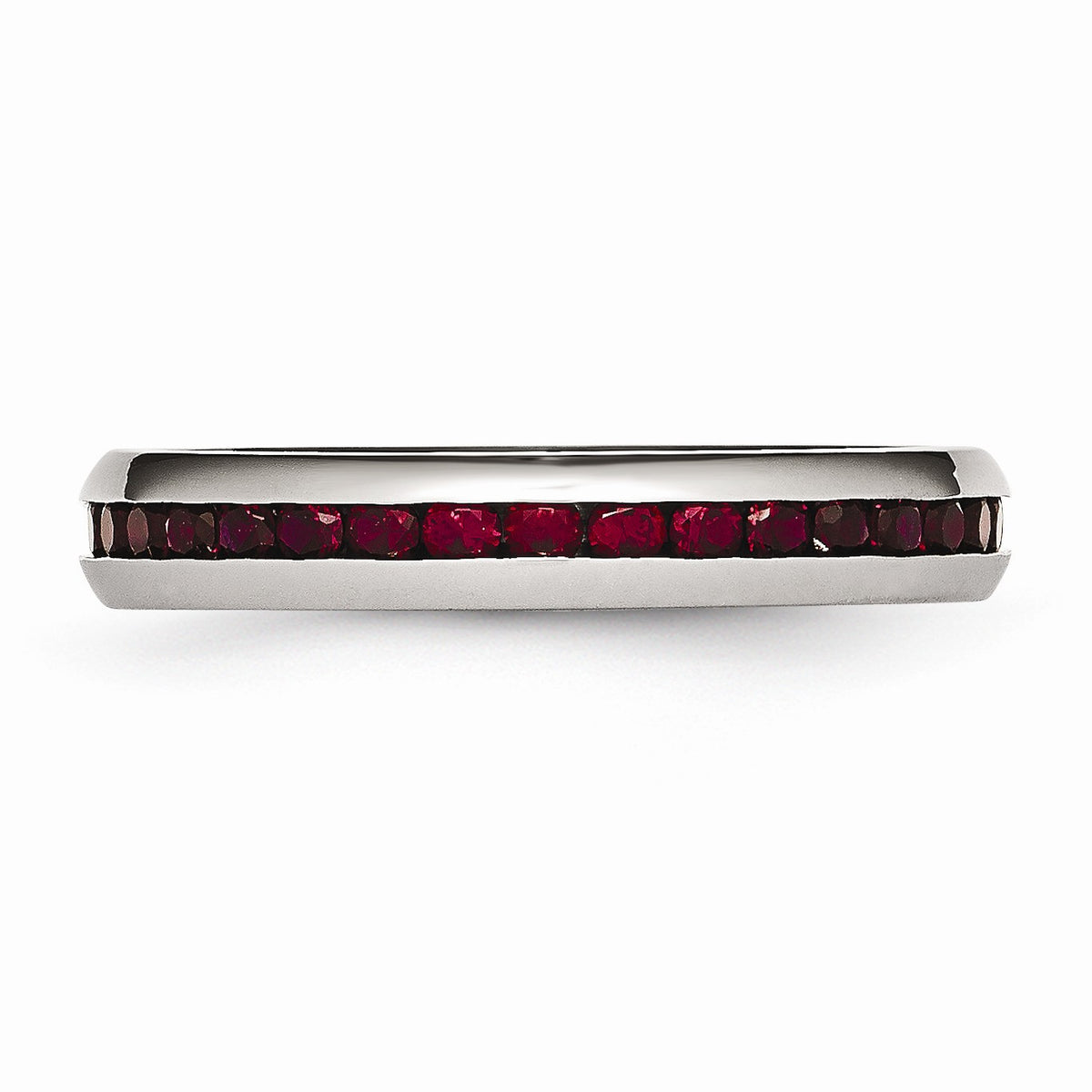 Alternate view of the 4mm Stainless Steel And Dark Red Cubic Zirconia Stackable Band by The Black Bow Jewelry Co.
