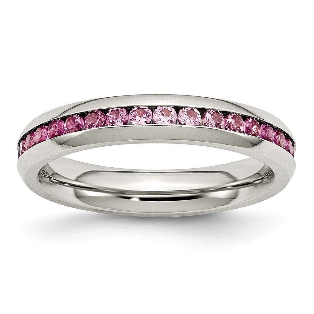 4mm Stainless Steel And Dark Pink Cubic Zirconia Stackable Band, Item R9843 by The Black Bow Jewelry Co.
