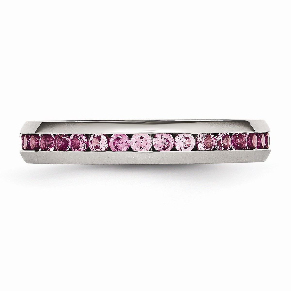 Alternate view of the 4mm Stainless Steel And Dark Pink Cubic Zirconia Stackable Band by The Black Bow Jewelry Co.