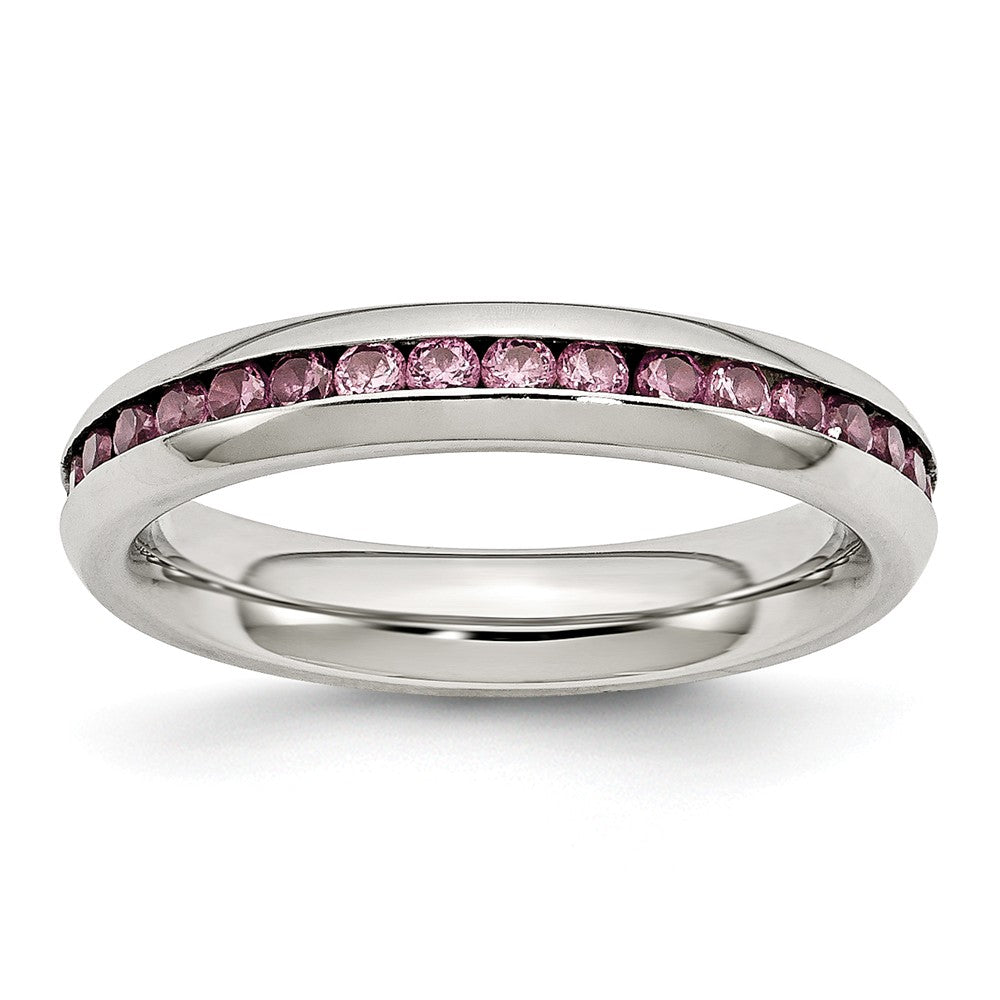 4mm Stainless Steel And Pink Cubic Zirconia Stackable Band, Item R9844 by The Black Bow Jewelry Co.