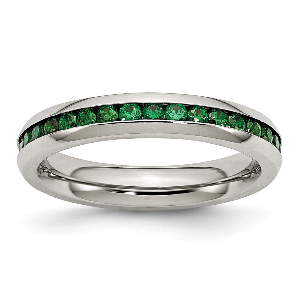 4mm Stainless Steel And Green Cubic Zirconia Stackable Band, Item R9846 by The Black Bow Jewelry Co.