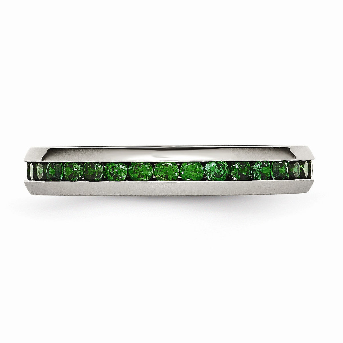 Alternate view of the 4mm Stainless Steel And Green Cubic Zirconia Stackable Band by The Black Bow Jewelry Co.