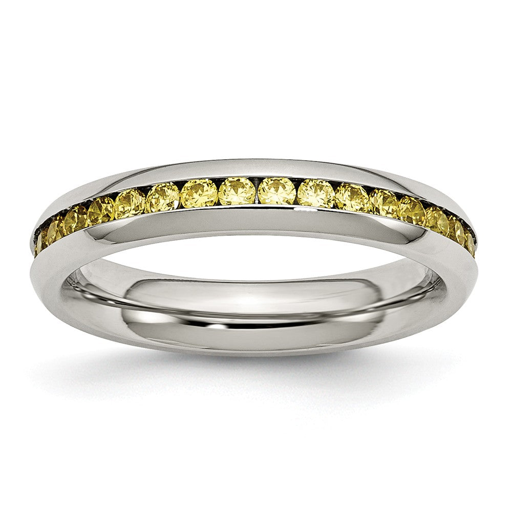 4mm Stainless Steel And Yellow Cubic Zirconia Stackable Band, Item R9847 by The Black Bow Jewelry Co.