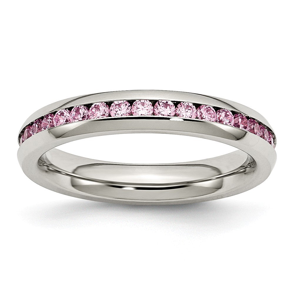 4mm Stainless Steel And Light Pink Cubic Zirconia Stackable Band, Item R9848 by The Black Bow Jewelry Co.