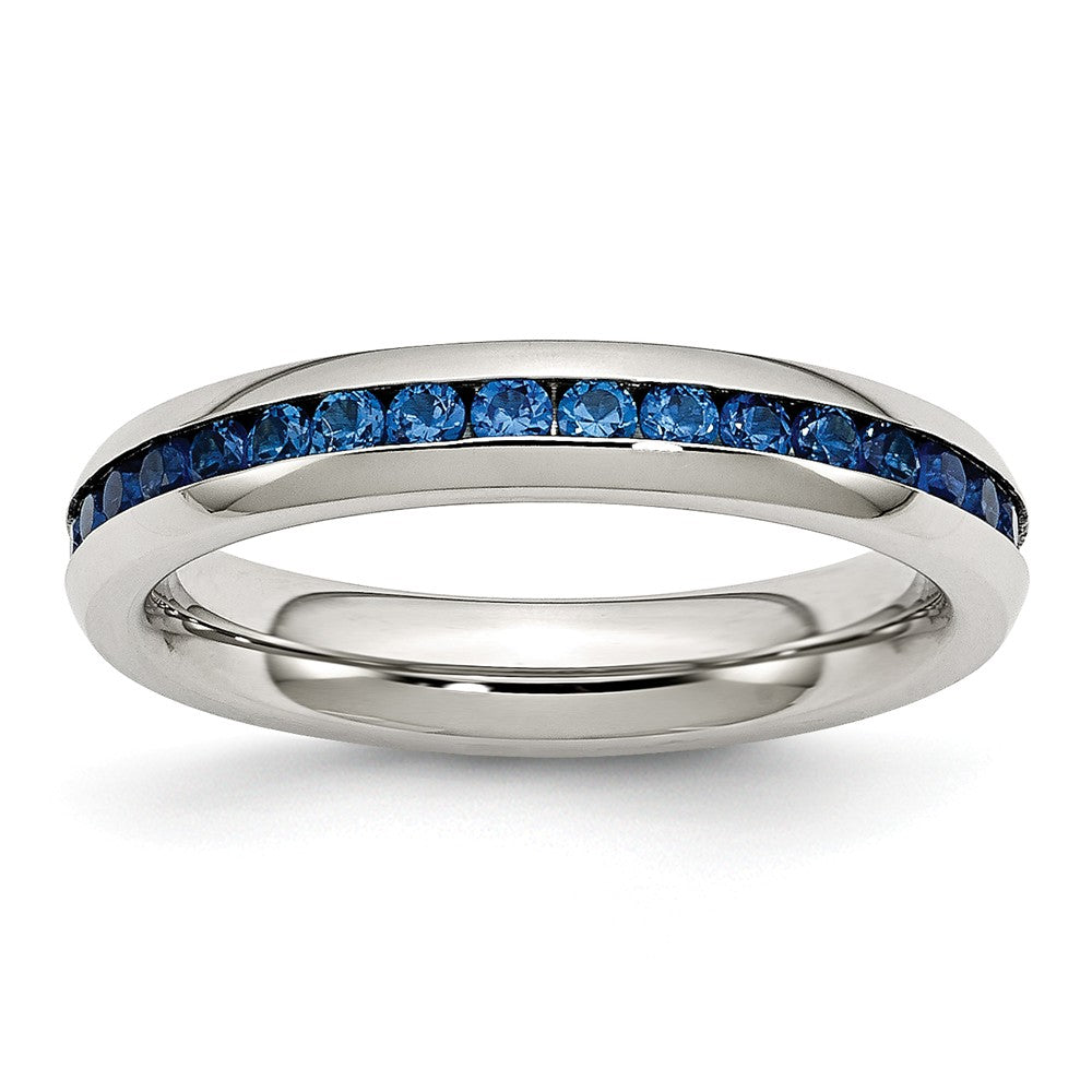 4mm Stainless Steel And Blue Cubic Zirconia Stackable Band, Item R9849 by The Black Bow Jewelry Co.