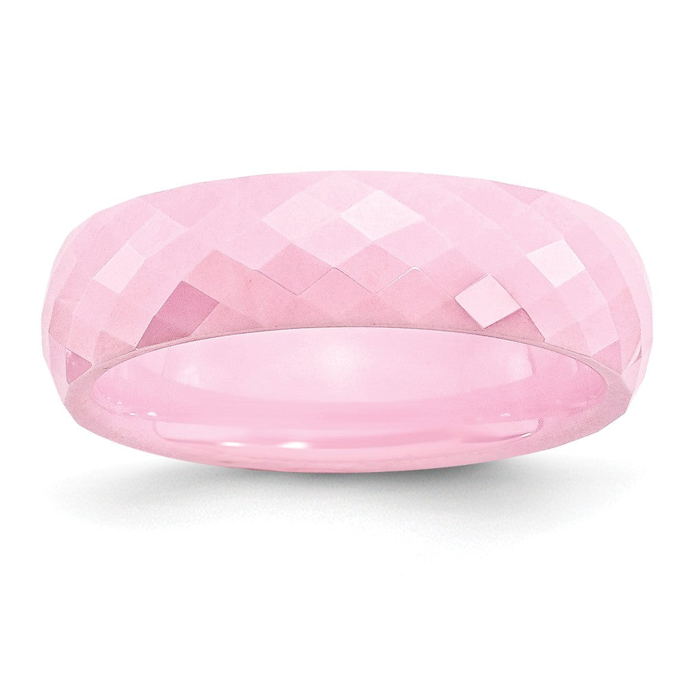 Pink Ceramic, 6mm Polished Faceted Comfort Fit Band, Item R9861 by The Black Bow Jewelry Co.
