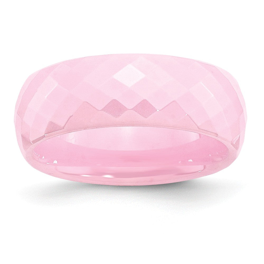 Pink Ceramic, 7.5mm Polished Faceted Comfort Fit Band, Item R9862 by The Black Bow Jewelry Co.