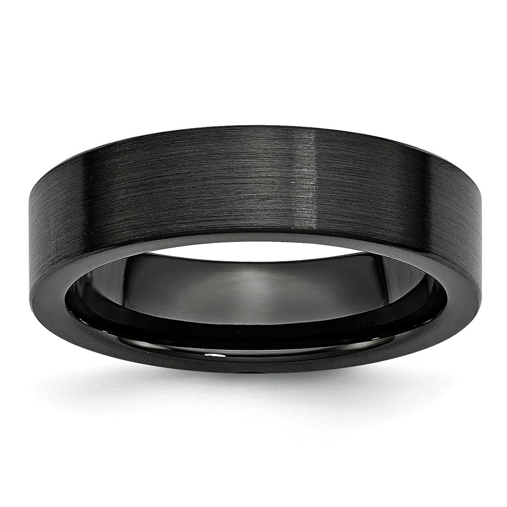 Black Ceramic, 6mm Flat Brushed Comfort Fit Band, Item R9865 by The Black Bow Jewelry Co.