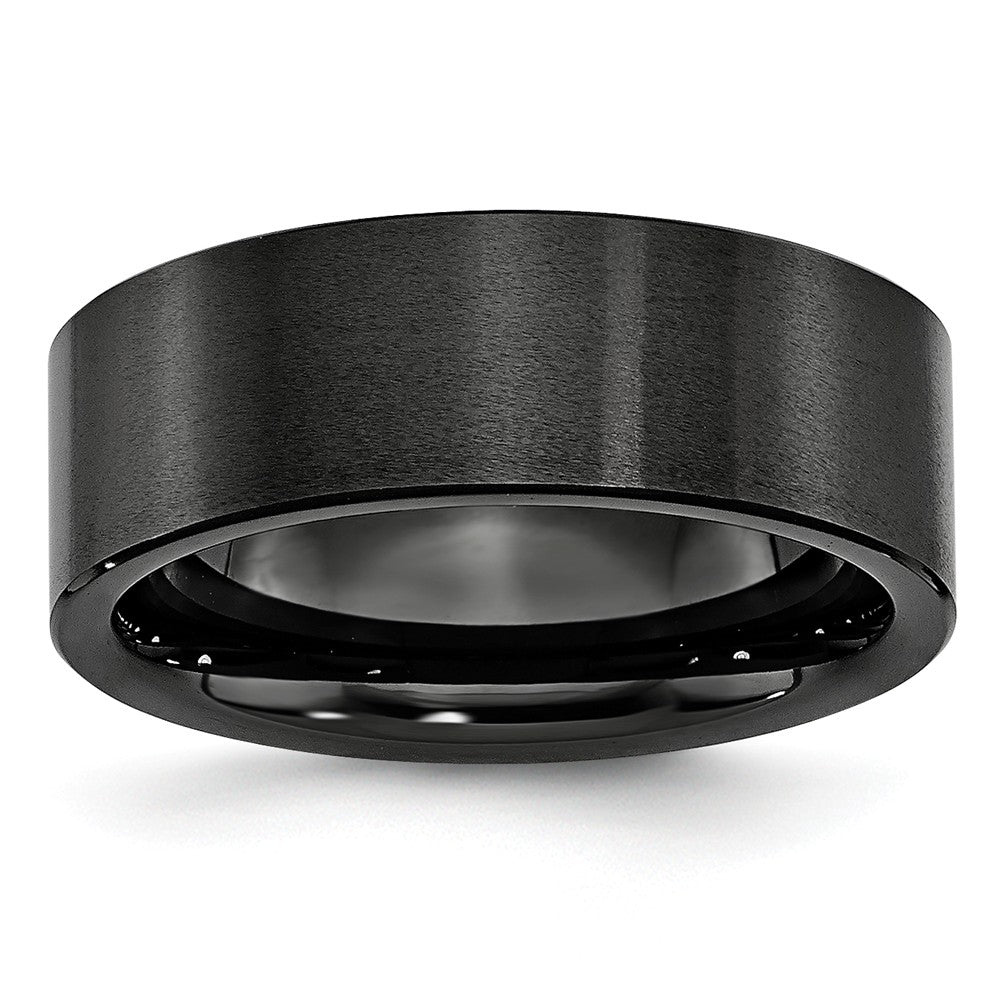 Black Ceramic, 8mm Flat Brushed Comfort Fit Band, Item R9866 by The Black Bow Jewelry Co.