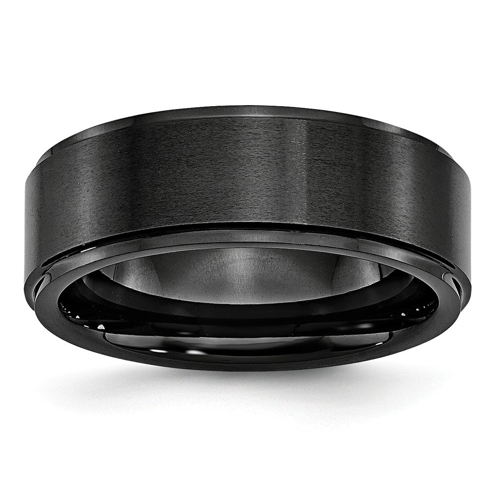 Black Ceramic, 8mm Ridged Edge Comfort Fit Band, Item R9868 by The Black Bow Jewelry Co.