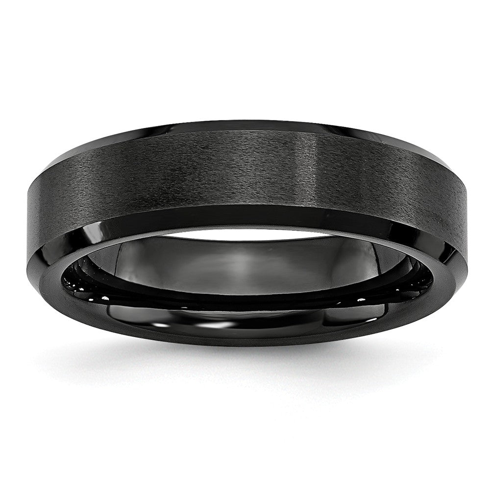 Black Ceramic, 6mm Beveled Edge Comfort Fit Band, Item R9869 by The Black Bow Jewelry Co.