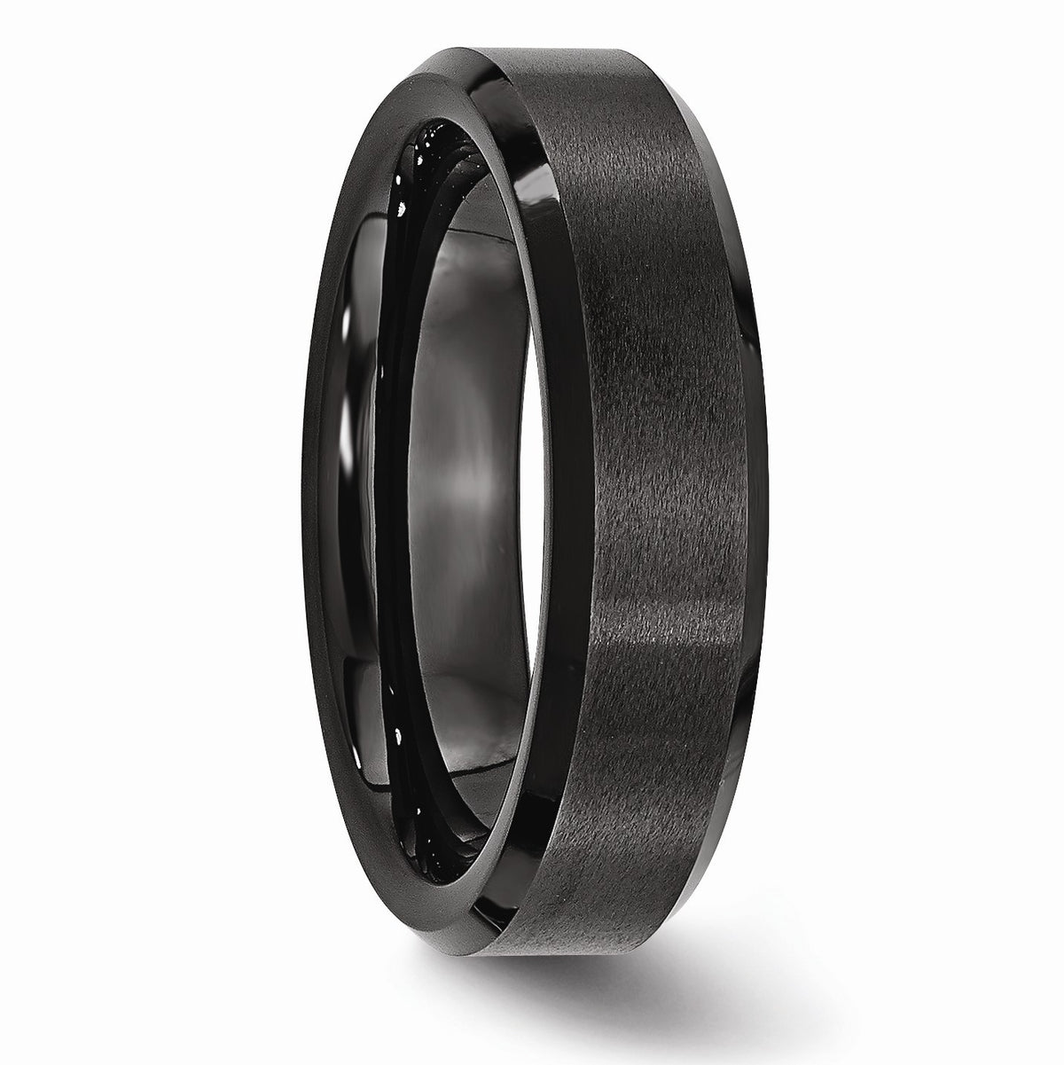 Alternate view of the Black Ceramic, 6mm Beveled Edge Comfort Fit Band by The Black Bow Jewelry Co.