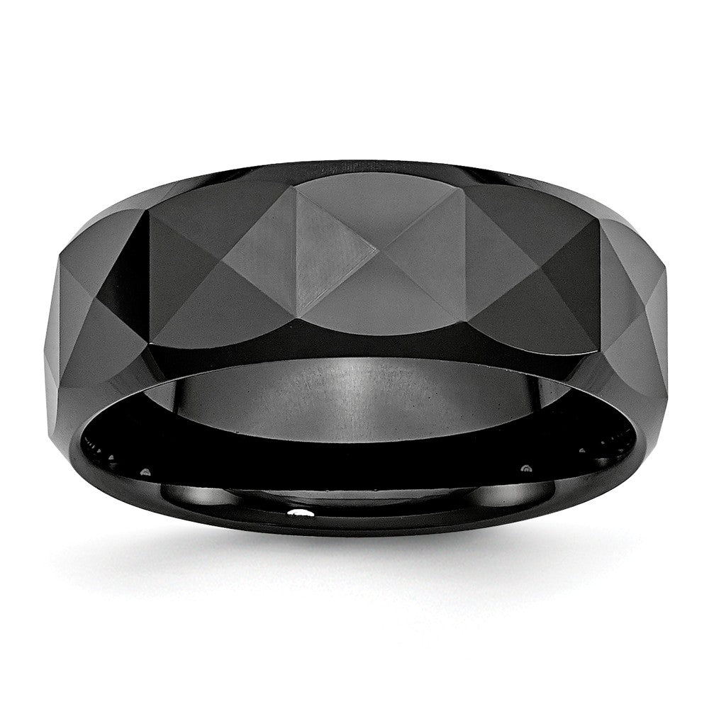 Black Ceramic, 8mm Faceted Polished Comfort Fit Band, Item R9871 by The Black Bow Jewelry Co.