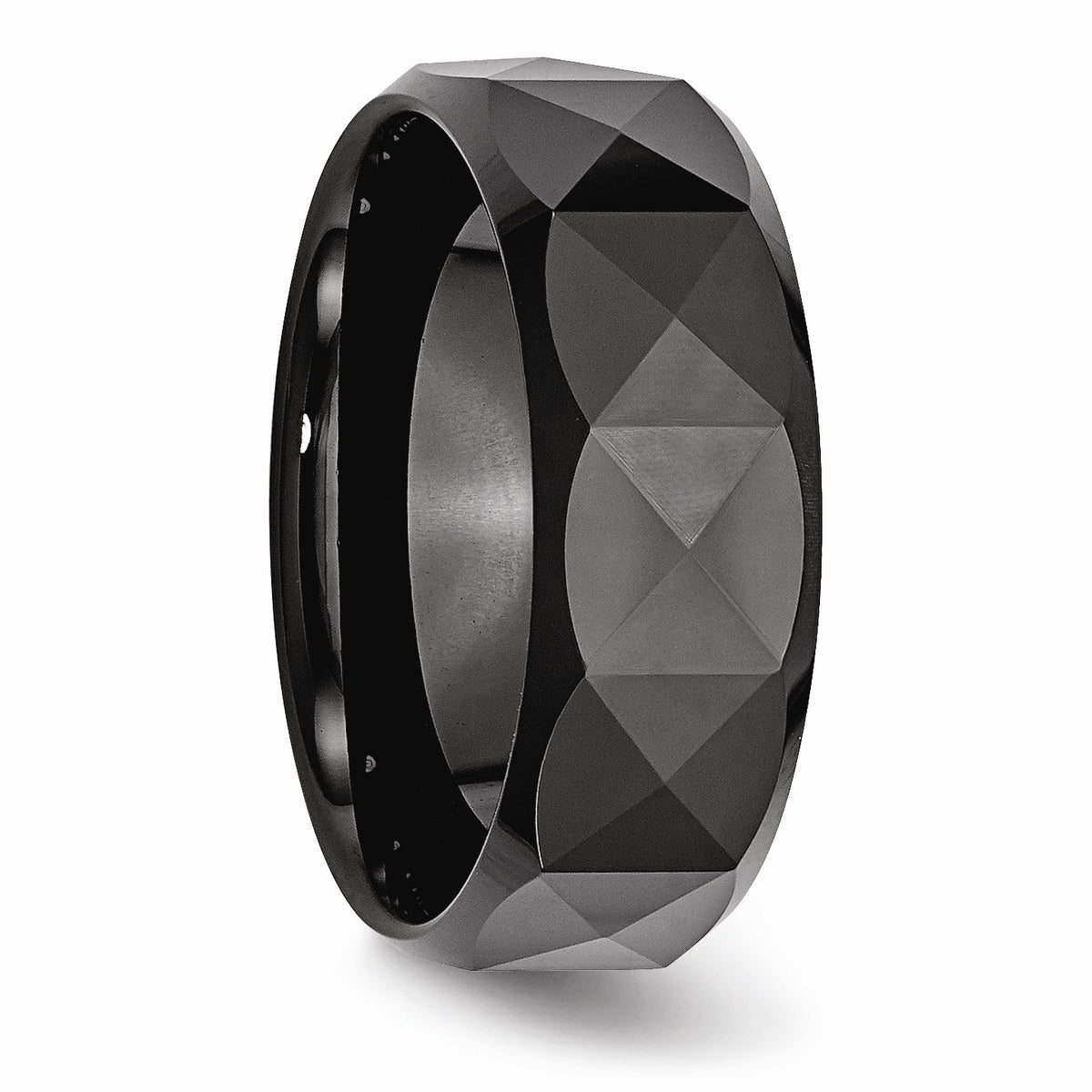 Alternate view of the Black Ceramic, 8mm Faceted Polished Comfort Fit Band by The Black Bow Jewelry Co.