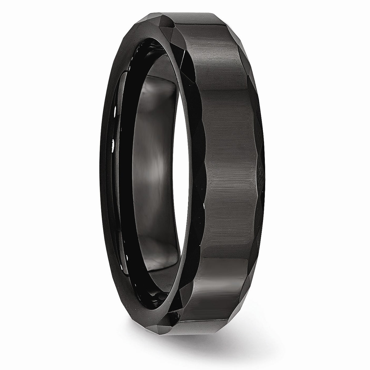 Alternate view of the Black Ceramic, 6mm Faceted Edge Comfort Fit Band by The Black Bow Jewelry Co.