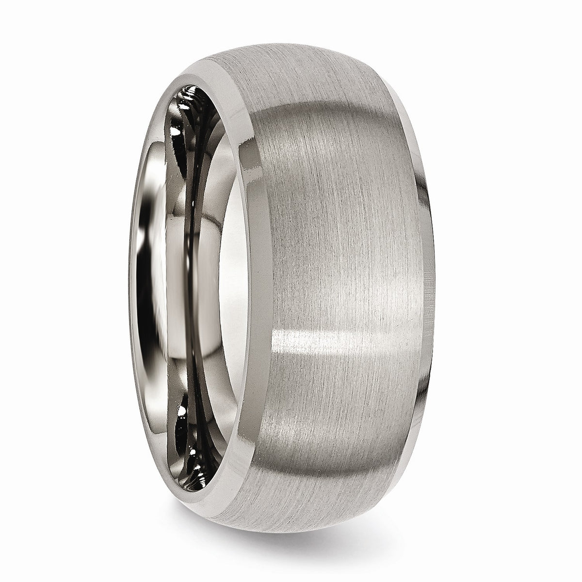 Alternate view of the Titanium Beveled Edge 10mm Satin And Polished Comfort Fit Band by The Black Bow Jewelry Co.