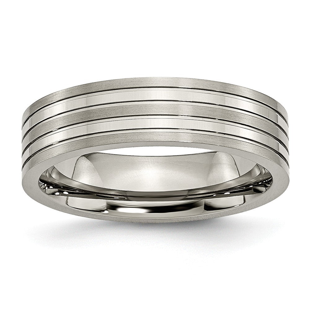 Titanium 6mm Grooved Multi Finished Comfort Fit Band, Item R9881 by The Black Bow Jewelry Co.