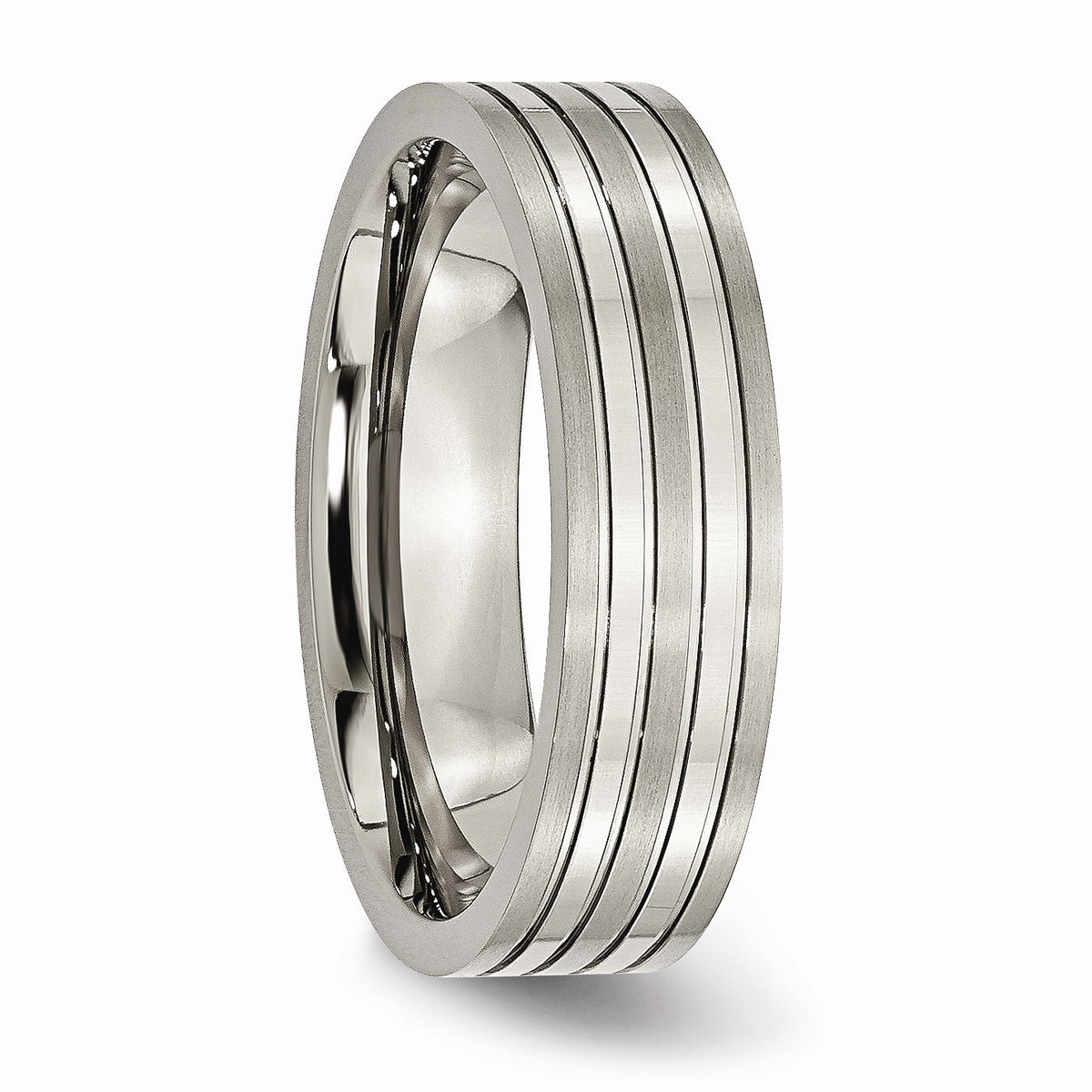 Alternate view of the Titanium 6mm Grooved Multi Finished Comfort Fit Band by The Black Bow Jewelry Co.