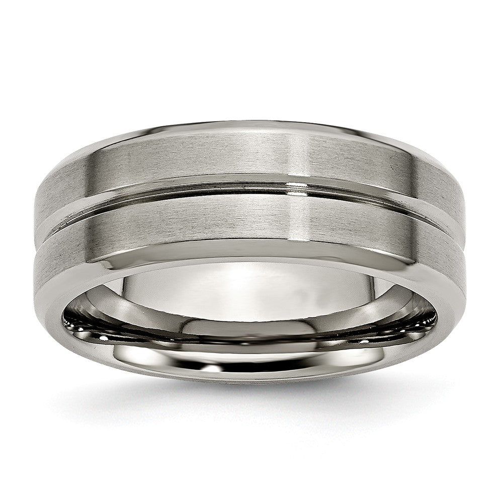Titanium 8mm Grooved And Beveled Edge Comfort Fit Band, Item R9883 by The Black Bow Jewelry Co.