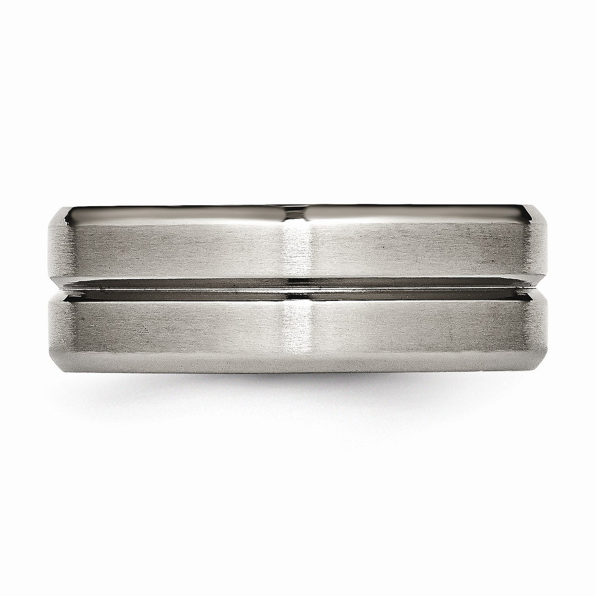 Alternate view of the Titanium 8mm Grooved And Beveled Edge Comfort Fit Band by The Black Bow Jewelry Co.